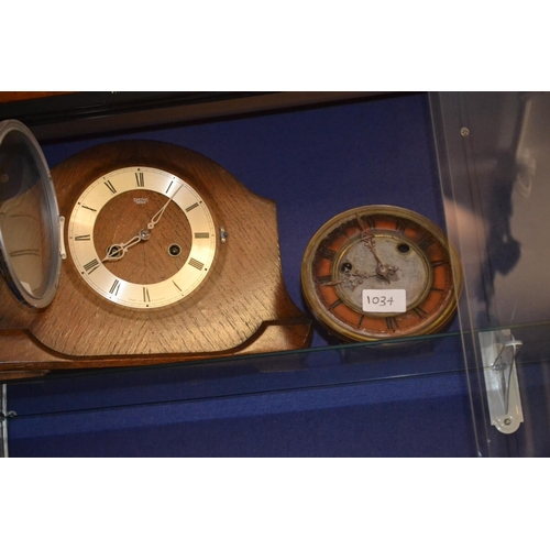 1034 - Smiths mantle clock with key together with an additional clock face