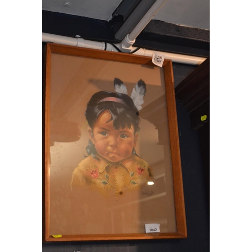 1042 - Dorothy Oxborough (Canadian 1922-2014) original pastel drawing of a native American Indian child, si... 