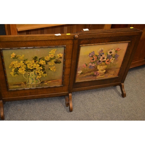 1121 - Two art deco fire screens with floral still life prints