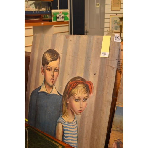 1159 - Portrait on board of a girl and a boy, unsigned, 61 x 61cm