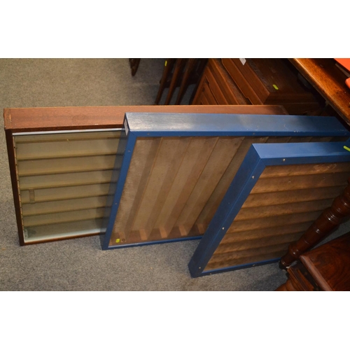 1241 - Three collectors glazed cabinets, inc, a pair plus one teak framed. W 87 X H 59 X D 7.5CM Teak - W 6... 