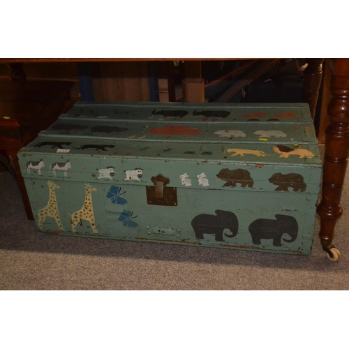 1244 - Painted ( Noahs Ark) travel trunk with inner tray