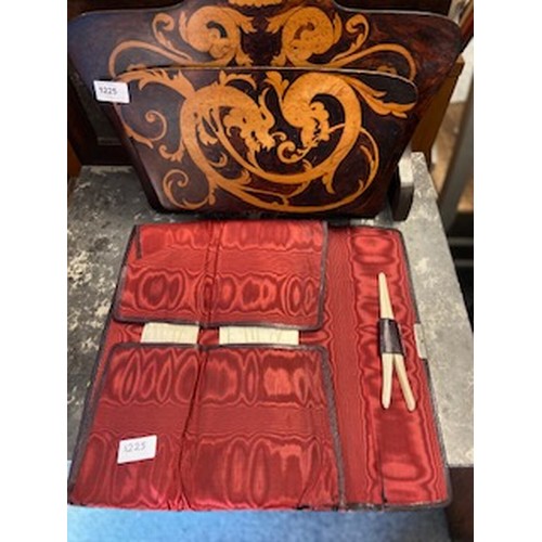 1225 - Dragon decorated wall hanging letter rack and a leather glove set containing two sets of kid skin gl... 