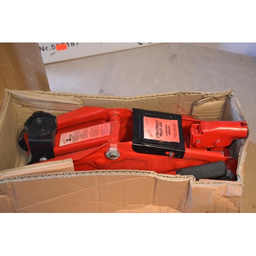 188 - Valley 2 ton hydraulic trolley jack in box