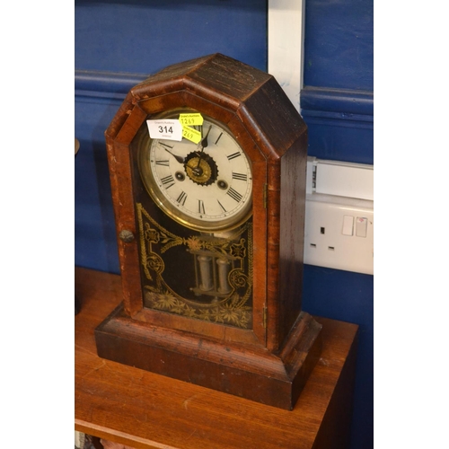 314 - Mantel clock wind up with keyH36CM W 25 D 11CM