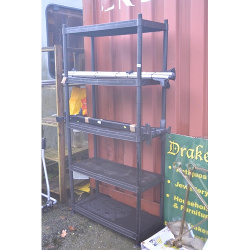 35 - Plastic shelving unit. 5 shelf plastic shelving unit. 187cm high x 89cm wide x depth 40cm