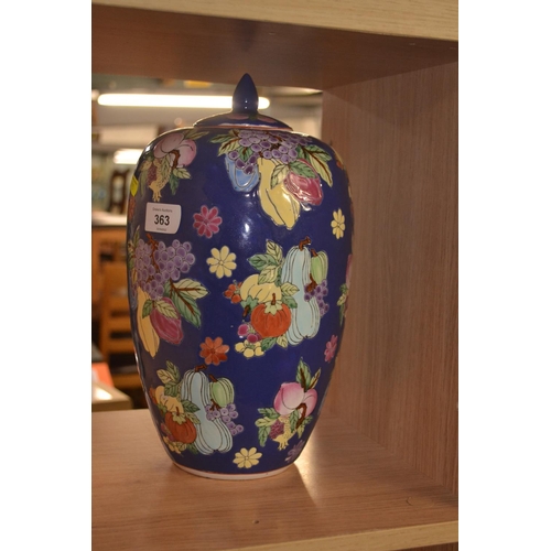 363 - Fruit decorated ginger jar, height 32cm