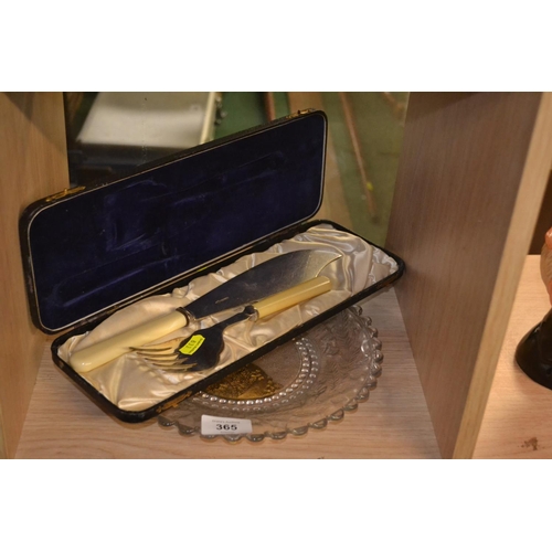 365 - Glass Queen Victoria diamond jubilee plate and cased plated serving knife and fork