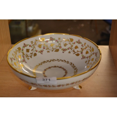 371 - Le Tallec, C20th French porcelain footed bowl with gilded fruit and vine pattern, dia. 21.5cm