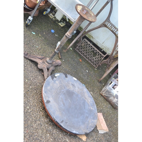 52 - Circular slate topped table. Diameter 60cm x 172cm