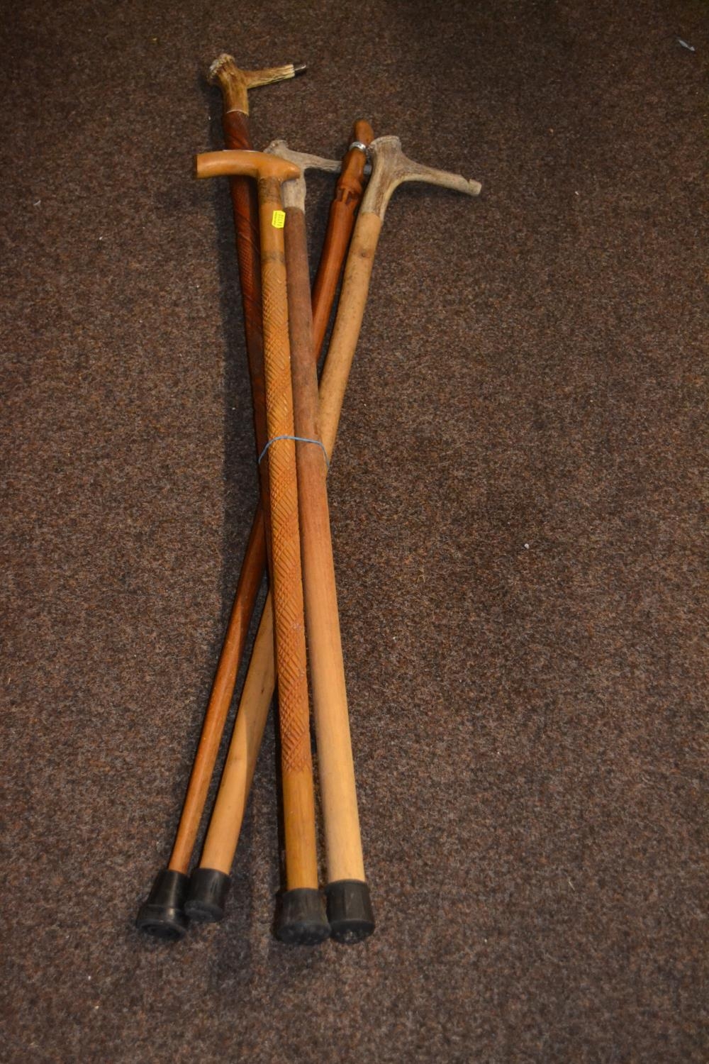 Three Antler Handled Walking Sticks Including An Antler Whistle Stick