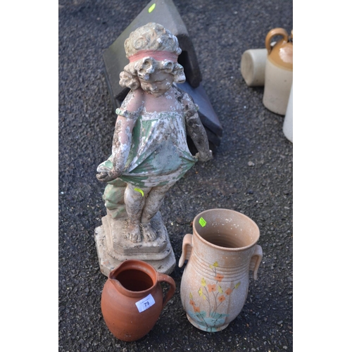 79 - Atherton vase (with wear) statue of a girl (60cm high) & terracotta jug