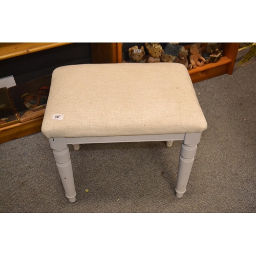 797 - Ducal dressing table stool with painted base, 53cm wide, 38cm deep, 44cm high