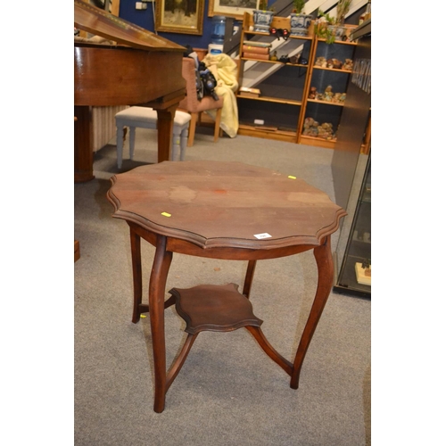 798 - Two tier occasional table, top 68x68cm, 59cm high, water & UV damage to top