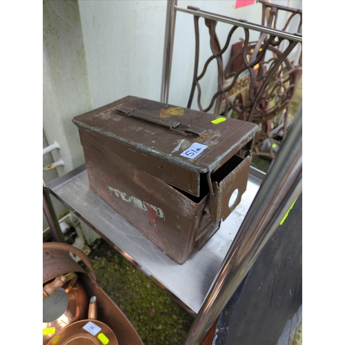 51a - Ammunition box with bottle jack & small qty. of tools