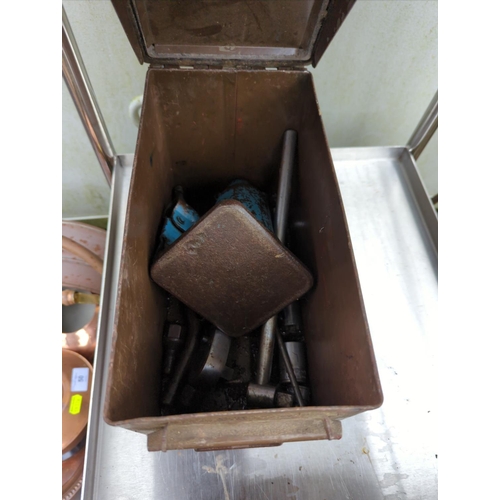 51a - Ammunition box with bottle jack & small qty. of tools