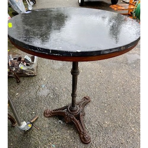 52 - Circular slate topped table. Diameter 60cm x 172cm