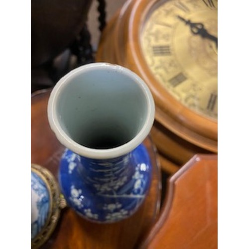 334 - Two oriental style vases, one with gilt trim and stand, tallest 36cm