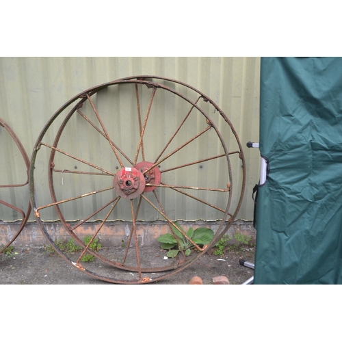 20 - Pair of large cart wheels 133cm diameter