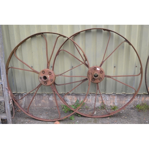 21 - Pair of large cart wheels 121cm diameter