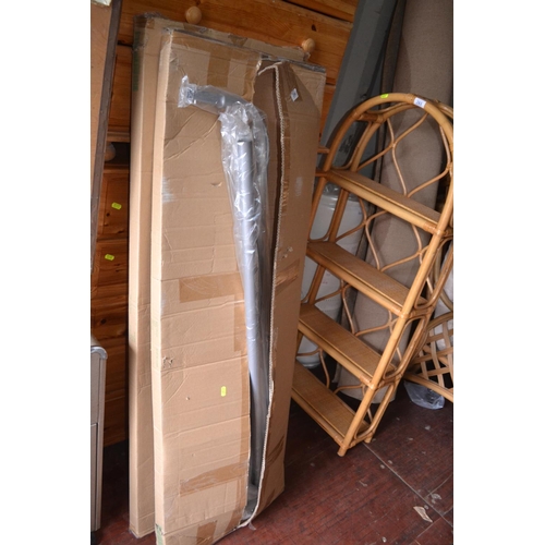 296 - Two heavy duty silver/grey clothes rail, 4ft long, 5ft high, both still unassembled in box