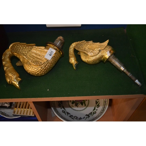 401 - Two vintage brass swan bathroom sink taps, believed to be designed by Godfrey Bonsack, smallest tap ... 