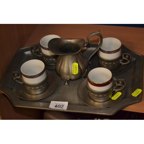 402 - Pewter coffee set and tray named Bavaria Konester