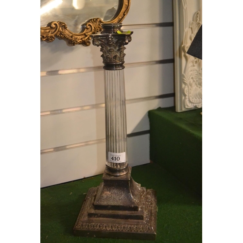 410 - Italian style candle stick, glass and white metal.