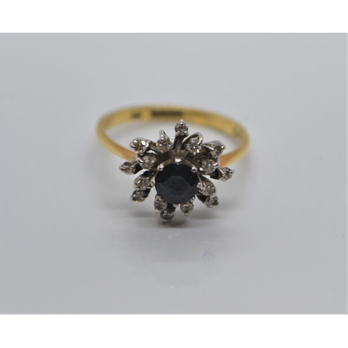 509 - 18ct gold, sapphire & diamond cluster ring, Birmingham hallmark, size P1/2, 3.76 grams