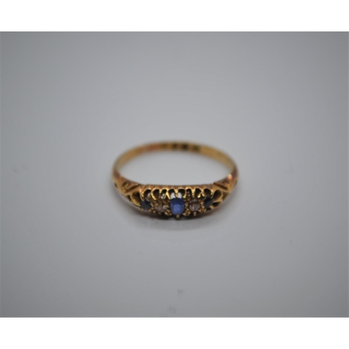 511 - 18ct gold, sapphire & diamond ring, hallmarked London 1900, size L1/2, 1.92 grams