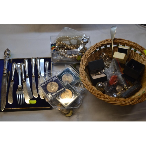 521 - Costume jewellery, silver plated flatware & collectables