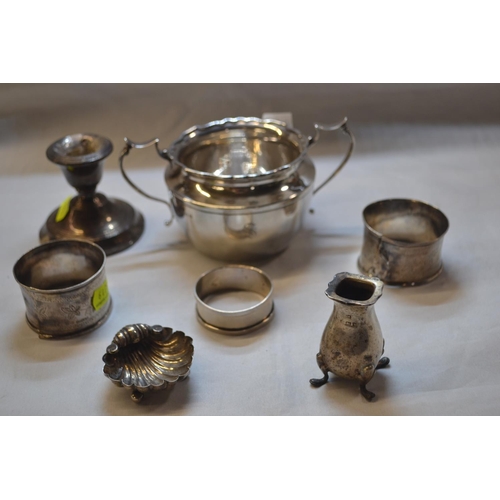 532 - Silver sugar bowl, maker B&W Ltd, Birmingham 1929, together with various other hallmarked silver... 