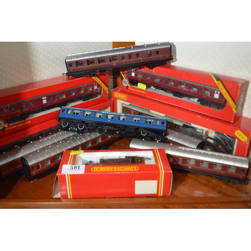 581 - A full shelf of Mainly Hornby 00 gauge rolling stock.