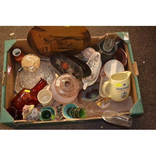 657 - Assorted glass and ceramics including, decanters, whiskey jug, silver lined liquer glasses etc..,&nb... 