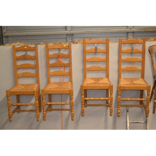 917 - 4 x slat backed wicker seated chairs 