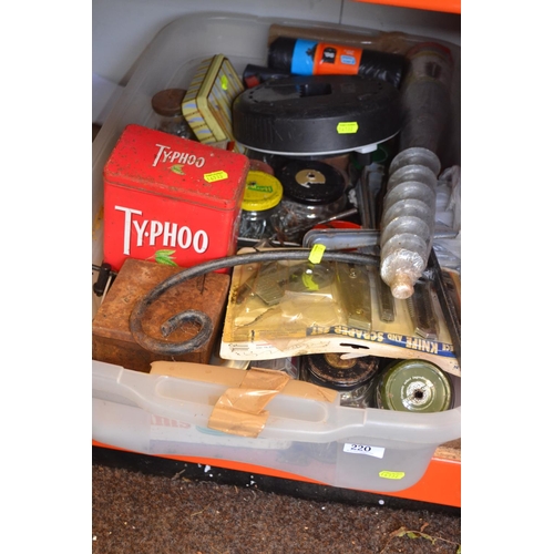 220 - Mixed box of tools & fixings + 2 tile cutters