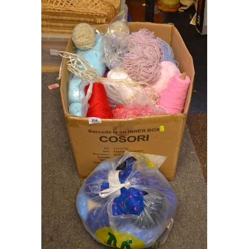 104 - Large box of various yarns. Different colours, styles etc.