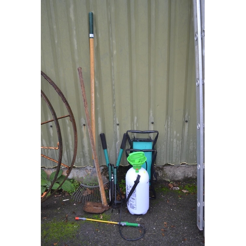 12 - Garden tools inc. pump sprayer & kneeler stool