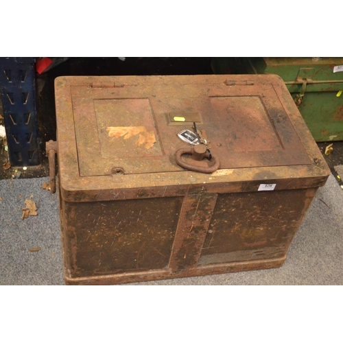 126 - Very heavy lockable metal box. W61cm D38cm H39cm