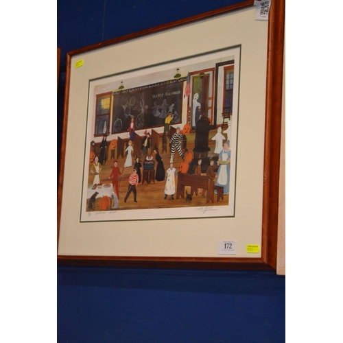 172 - Will Moses (US 1956 - ) signed limited edition 135/500 print 'Halloween School' mounted and framed 5... 