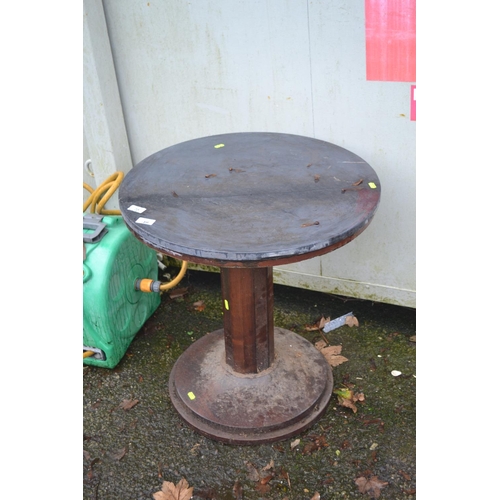 19 - Slate topped pedestal table. Cracked top. D60cm H62cm