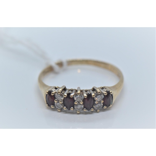 320 - 9ct gold, CZ & garnet ring, size M, 1.5 grams