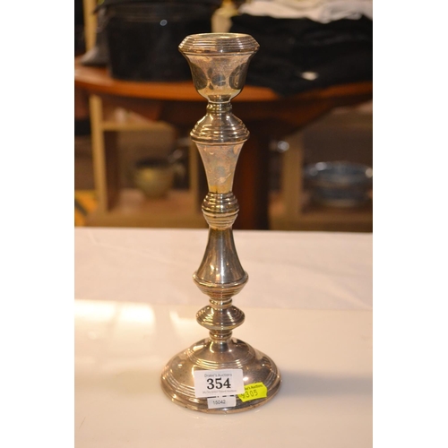 354 - Silver candlestick, maker B & Co, Birmingham 1972, height 27.5cm, loaded