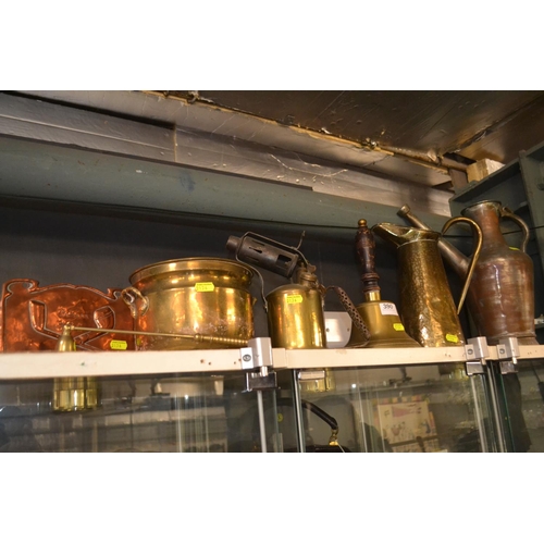 390 - Primus blow torch, copper pipe rack plus other metal vessels