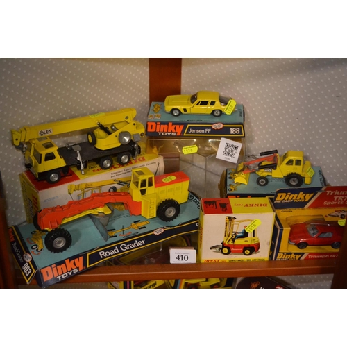 410 - Collection of cast Dinky models, 4 agricultural vehicles and two cars.