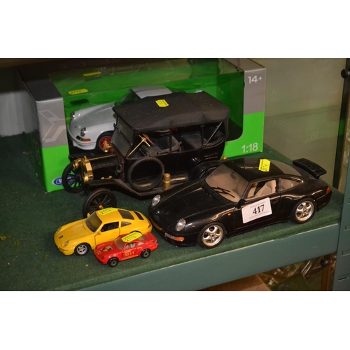 417 - 5 model cars, inc Burago Porsche & boxed Welly Porsche 911 carrera RS