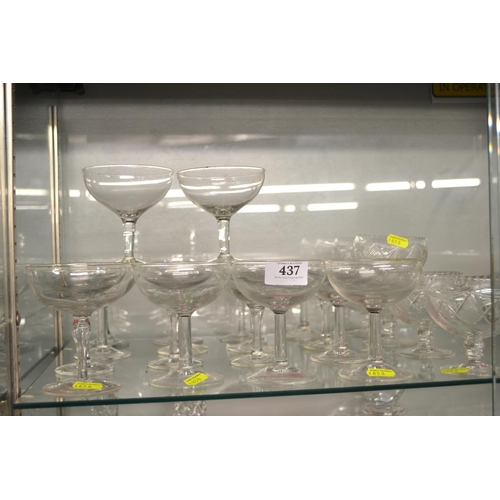 437 - 18 champagne saucers & 6 cut glass