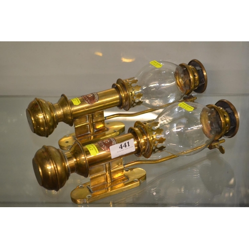 441 - Brass White Star Liverpool oil lamps