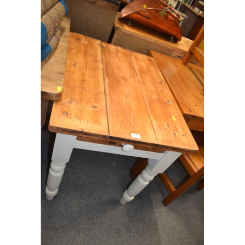 646 - Pine kitchen table with single drawer. W88cm D65cm