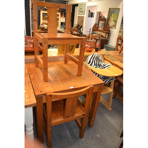 647 - Square pine table & 2 pine chairs. W76cm